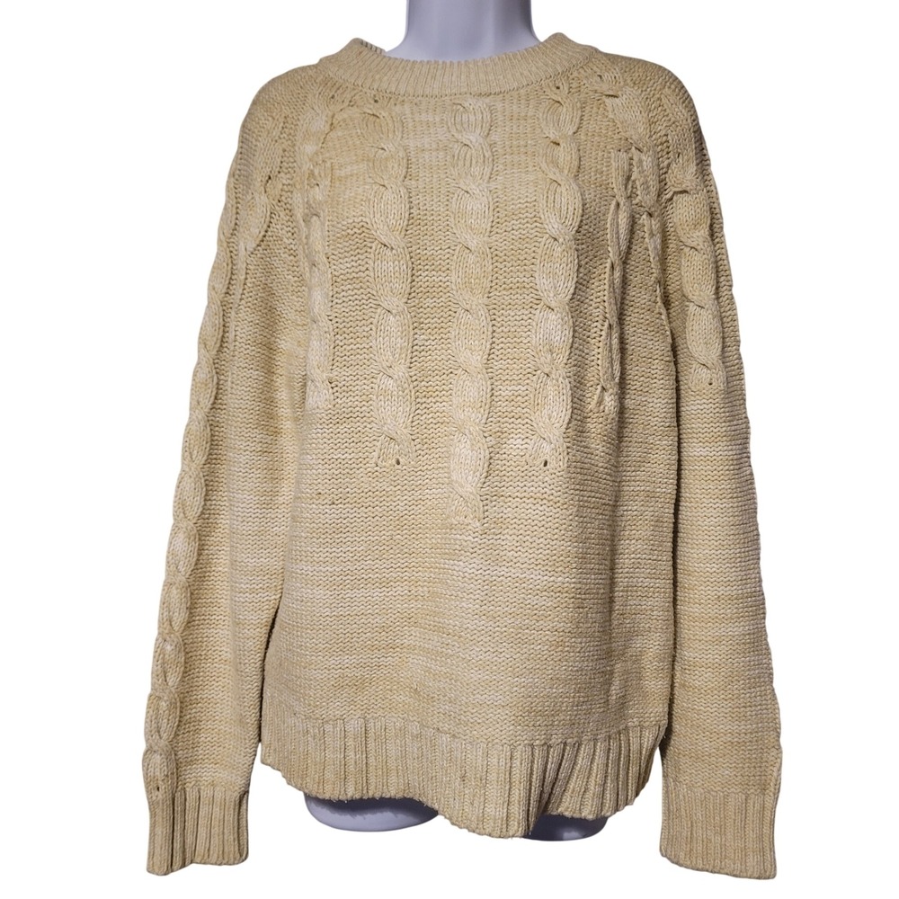 Oregon Trail Vintage Cable Knit Sweater Womens Cream Tan Acrylic Crewneck M